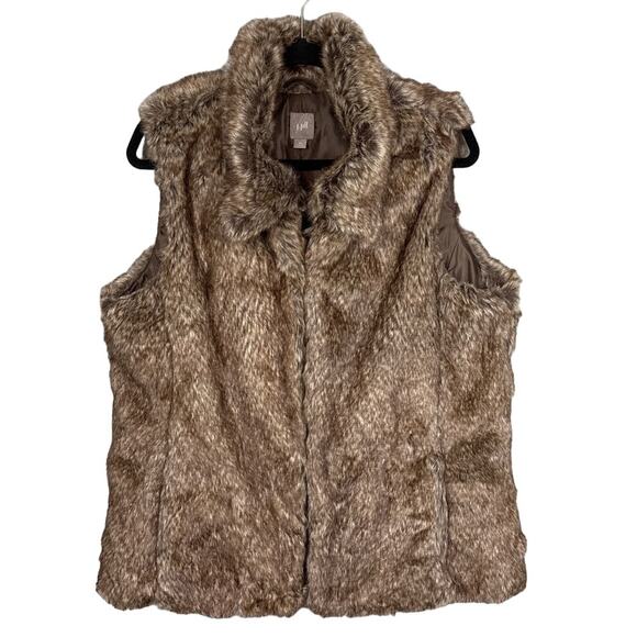 J. Jill Women’s Brown Faux Fur Hidden Button Front Vest Plus Size XL Retro Fall - Picture 1 of 9